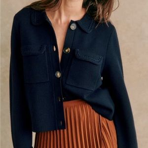 Sezane Betty Cardigan in Navy Crochet Size Small